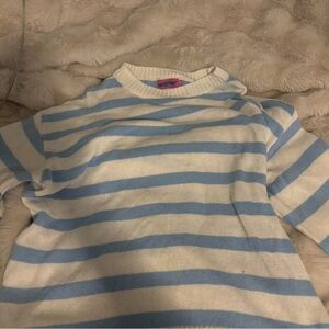 Edikted Striped Blue and White Women's Crew Neck Sweater